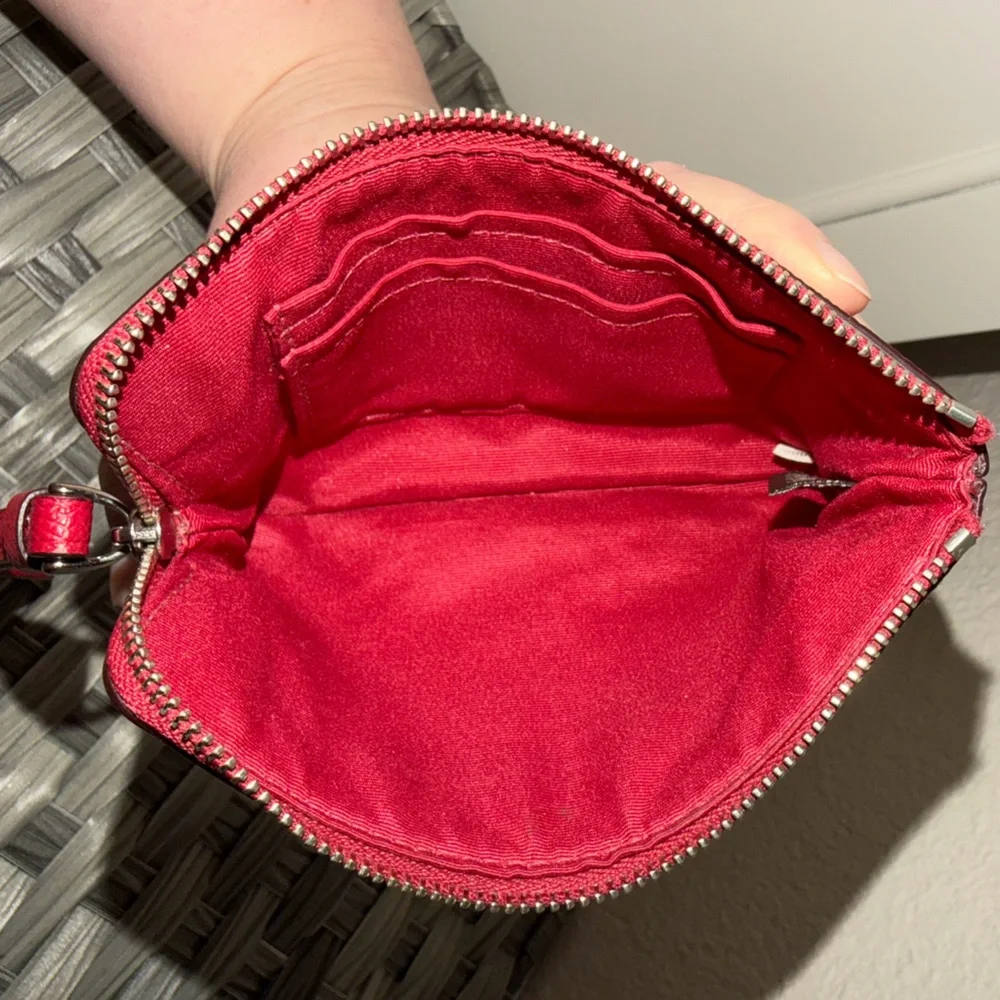 Coach Red Pebbled Leather Wristlet Zip Pouch Wallet - Picture 2 of 16